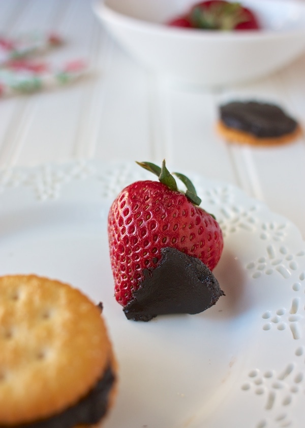 A strawberry with Oreo cookie butter spread. 